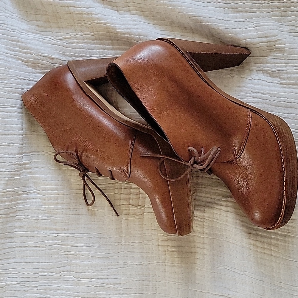 Cole Haan warm brown leather lace-up booties